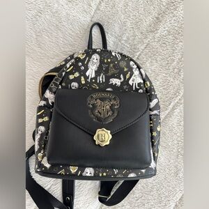 Loungefly Harry Potter Hogwarts Mini Backpack Black Gold Chibi Print